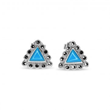 petsios Stud marcasite earrings with turquoise stones