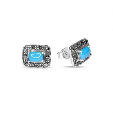 petsios Stud marcasite earrings with turquoise stones