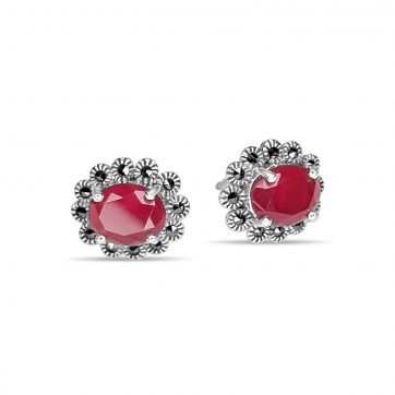 petsios Stud marcasite earrings with ruby stones