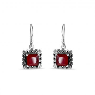 petsios Dangle marcasite earrings with ruby stones
