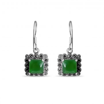 petsios Dangle marcasite earrings with emerald stones