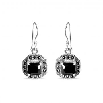 petsios Dangle marcasite earrings with zircon stones