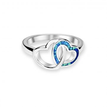 petsios Silver double heart ring with opal stones