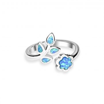 petsios Silver olive branch ring with opal stones 
