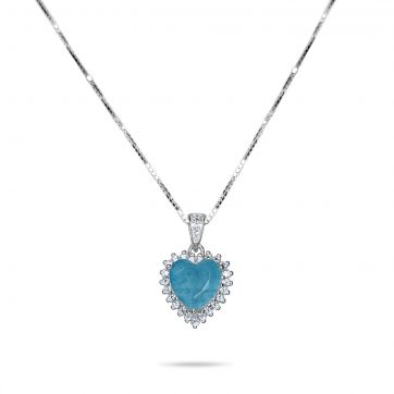 petsios Κολιέ καρδιά με άκουα μαρίν και ζιργκόν πέτρες