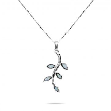 petsios White opal olive branch pendant