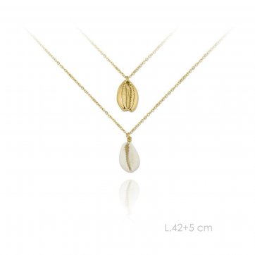 petsios Κολιέ διπλό επίχρυσο με κοχύλια