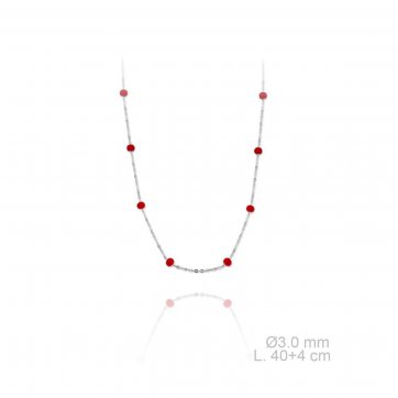 petsios Κολιέ αλυσίδα με μπορντό πέτρες