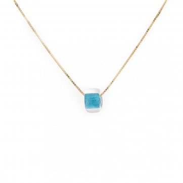 petsios Κολιέ επίχρυσο με χάντρα δίχρωμη τιρκουάζ