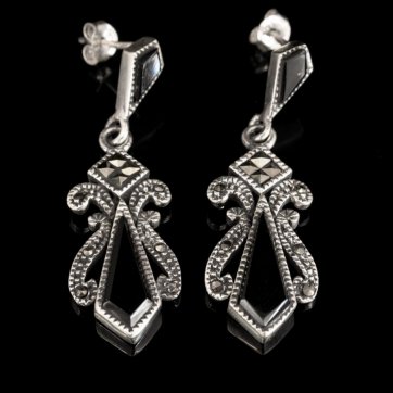 petsios Σκουλαρίκια κρεμαστά με πέτρες αχάτη και μαρκασίτες