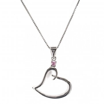 petsios Κολιέ καρδιά με ροζ κουάρτζ πέτρα