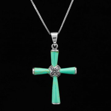 petsios Silver cross with turquoise stones and marcasites