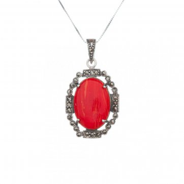 petsios Κολιέ με κοράλι πέτρα και μαρκασίτες