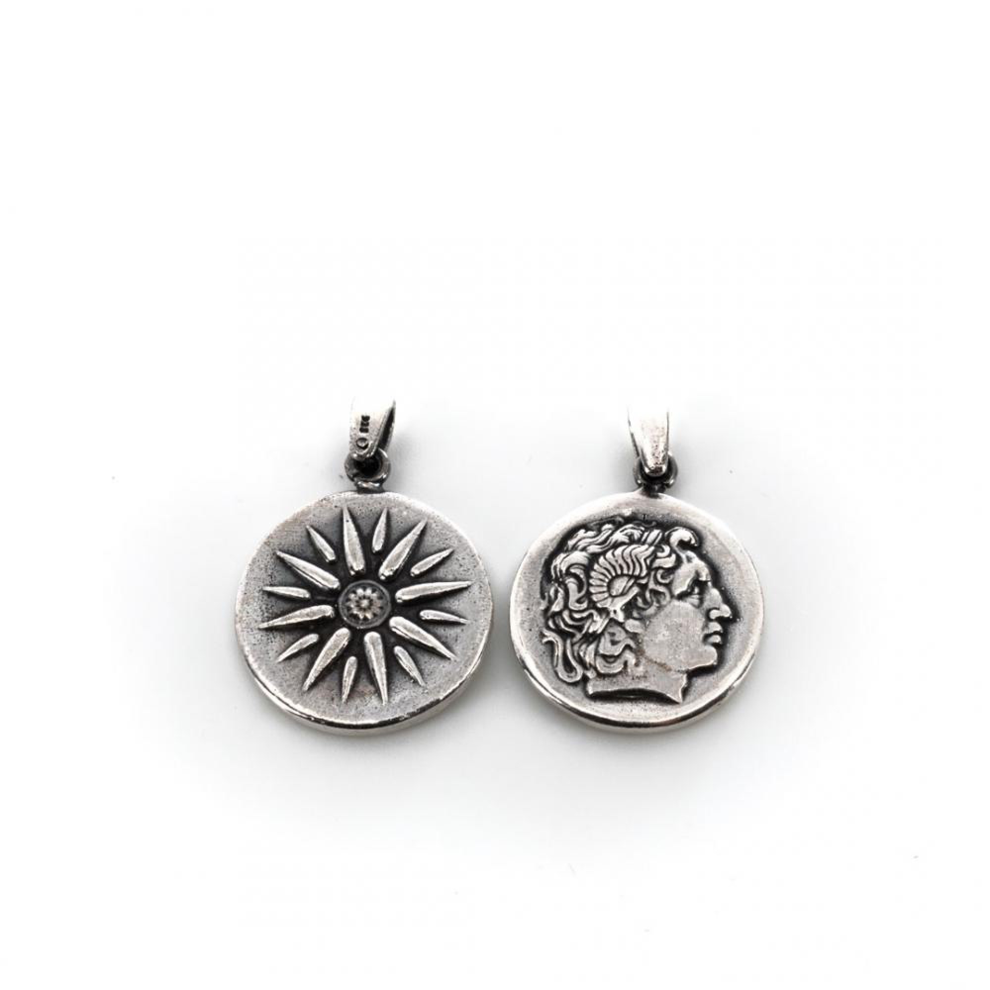 Double sided Vergina star - Alexander the Great  oxidised pendant